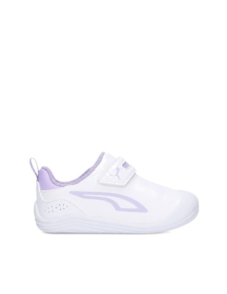 Zapatillas Puma Kitten bebé blancas y lila con cierre adherente