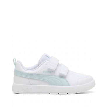 Zapatillas Puma Courtflex V3 V PS blancas y aguamarina con doble velcro