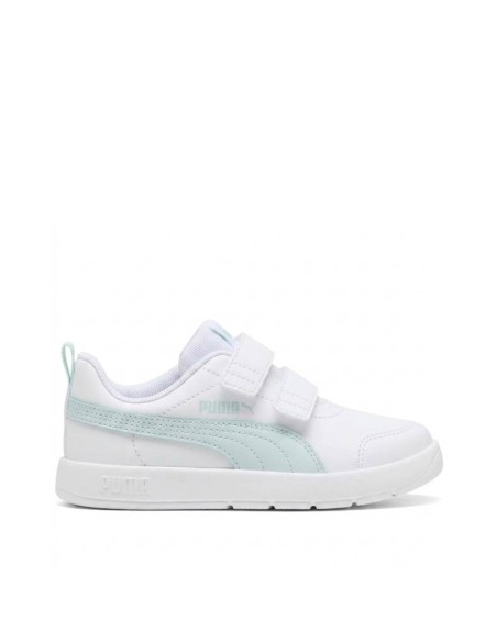 Zapatillas Puma Courtflex V3 V PS blancas y aguamarina con doble velcro
