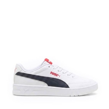 Zapatillas Puma Court Classic Clean JR blancas con franja azul marino y lengüeta roja