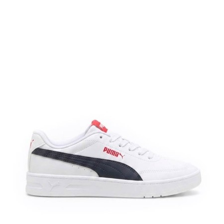 Zapatillas Puma Court Classic Clean JR blancas con franja azul marino y lengüeta roja