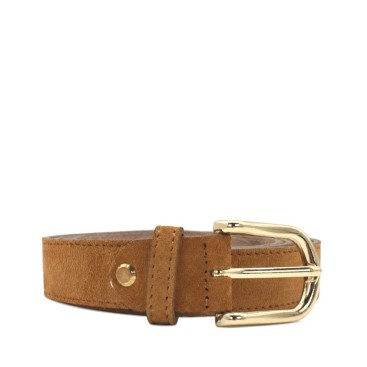 Cinturón serraje camel mujer con hebilla dorada y acabado suave