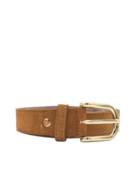 Cinturón serraje camel mujer con hebilla dorada y acabado suave