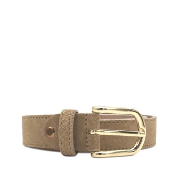 Cinturón serraje beige mujer de 115 cm con hebilla dorada