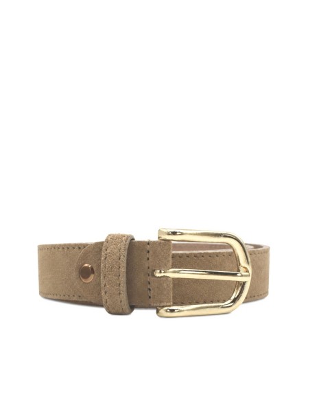 Cinturón serraje beige mujer de 115 cm con hebilla dorada