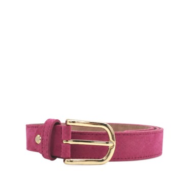 Cinturón serraje fucsia mujer fabricado en España con hebilla dorada