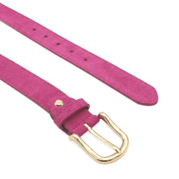 Cinturón fucsia de serraje para mujer de 120 cm con agujeros ajustables y hebilla dorada