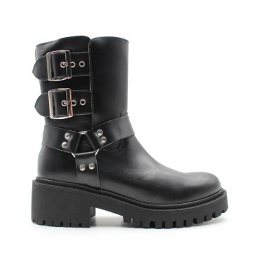 botines biker mujer negros de piel