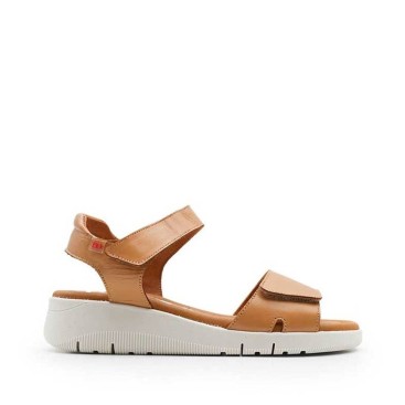 sandalias de cuña camel de piel
