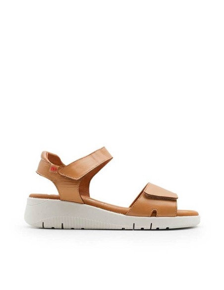 sandalias de cuña camel de piel