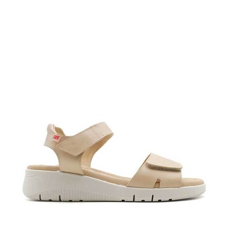 Sandalia casual velcros beige de piel