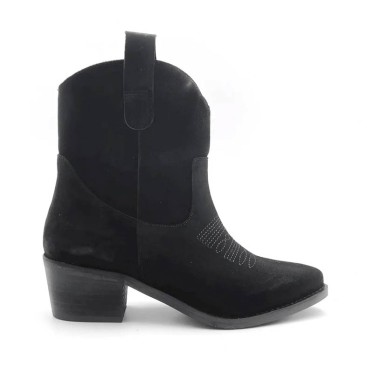 botin de tacon negro cowboy de piel serraje
