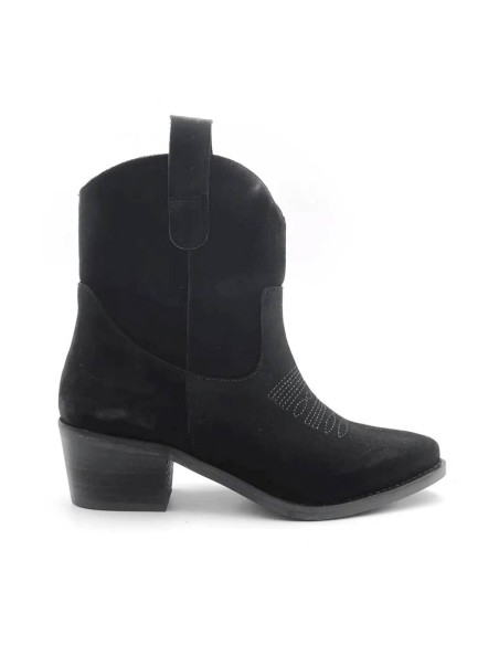 botin de tacon negro cowboy de piel serraje