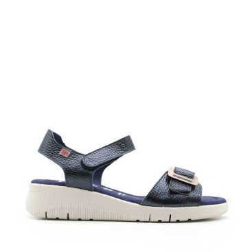 sandalias azul marino cuña de piel
