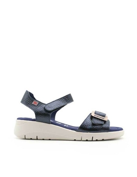 sandalias azul marino cuña de piel