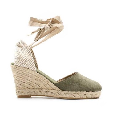 alpargatas verde caqui con cintas beige
