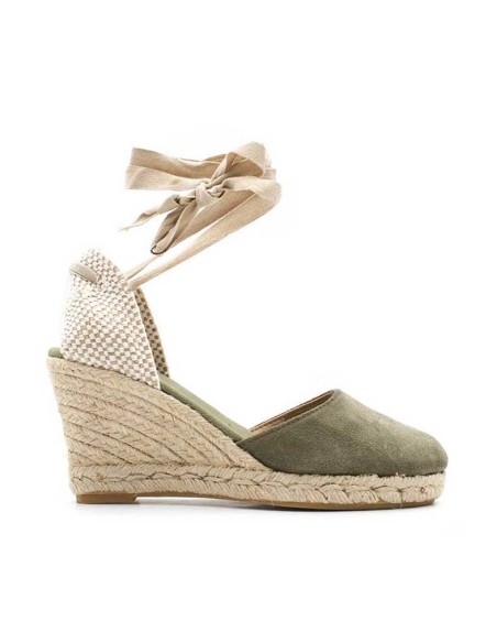 alpargatas verde caqui con cintas beige