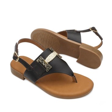 sandalia dedo marron oscuro mujer piel