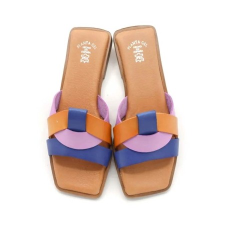 Sandalia plana piel lila multicolor