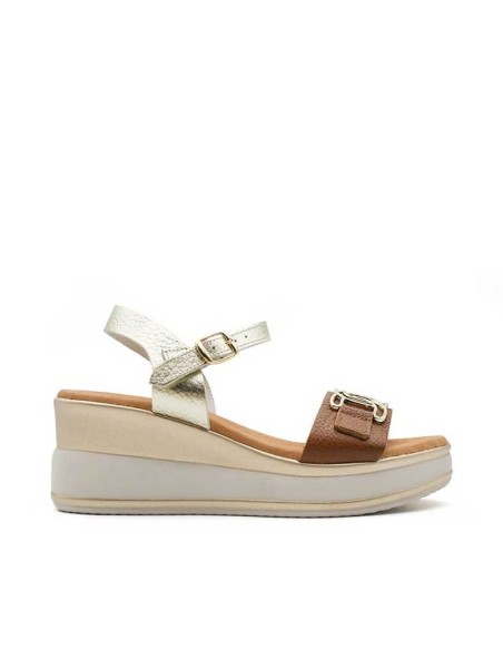 sandalias de cuña elegantes en piel camel