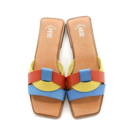 Sandalia plana piel amarillo multicolor