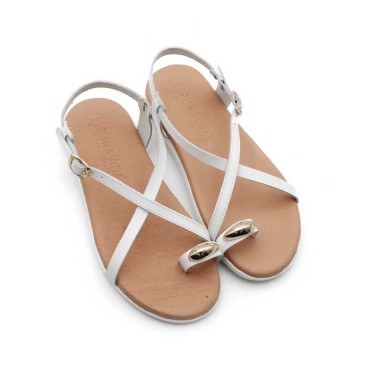 Sandalia plana anillo blanca de piel con detalle dorado y planta cómoda Pura Vida Shoes