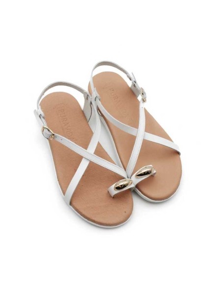 Sandalia plana anillo blanca de piel con detalle dorado y planta cómoda Pura Vida Shoes
