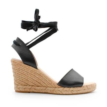 Sandalias Negras Atadas con cuña de esparto