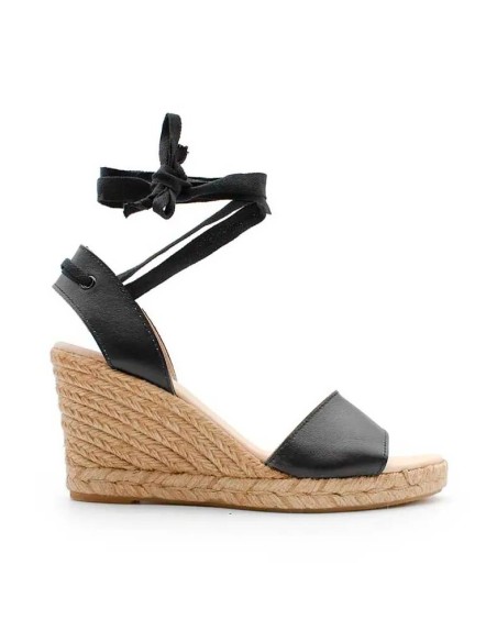 Sandalias Negras Atadas con cuña de esparto