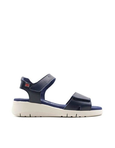 sandalias cuña goma azul marino de piel