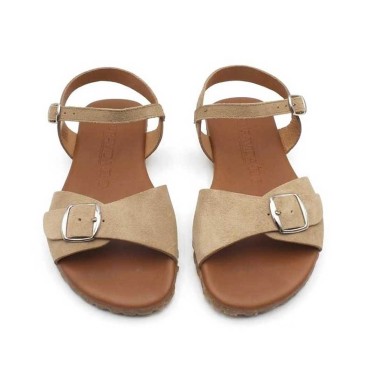 sandalias mujer serraje beige vista superior par