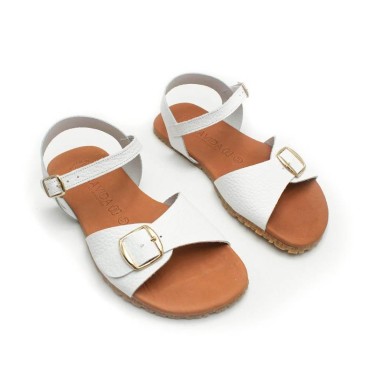sandalias barefoot mujer blancas piel hebillas