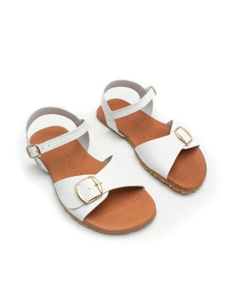 sandalias barefoot mujer blancas piel hebillas