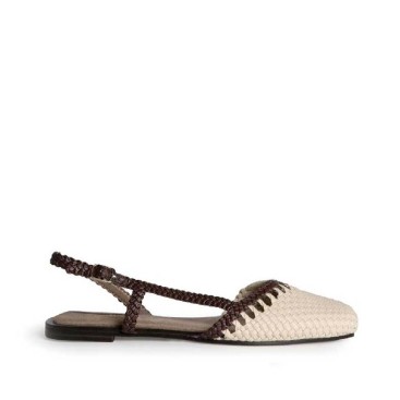 zapato plano mujer beige trenzado con tiras marrones