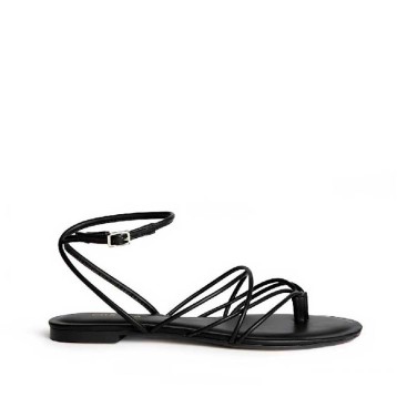 sandalias planas negras de tiras finas para mujer