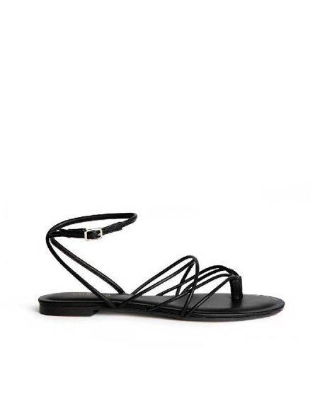 sandalias planas negras de tiras finas para mujer