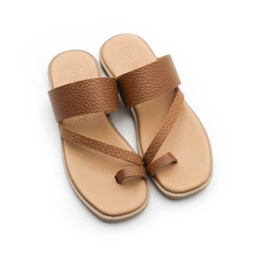sandalias dedo marrón de piel