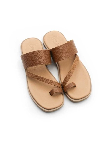 sandalias dedo marrón de piel
