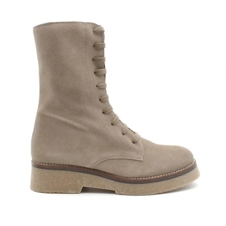 Botín de cordones beige de serraje