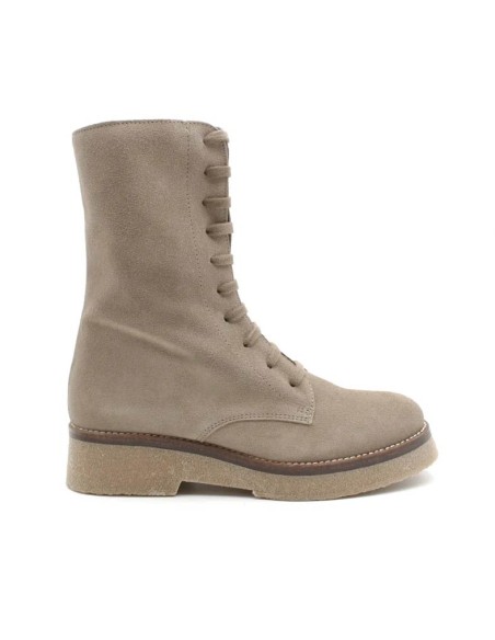Botín de cordones beige de serraje