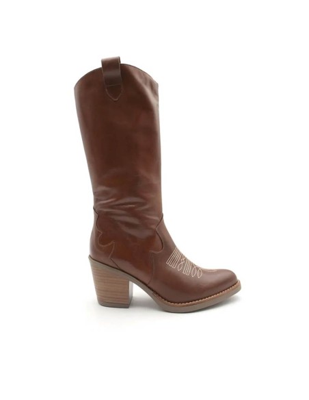 Bota cowboy marrón de piel mujer vista lateral