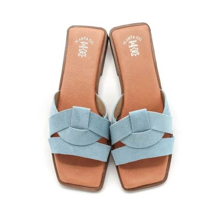Sandalia plana serraje azul celeste