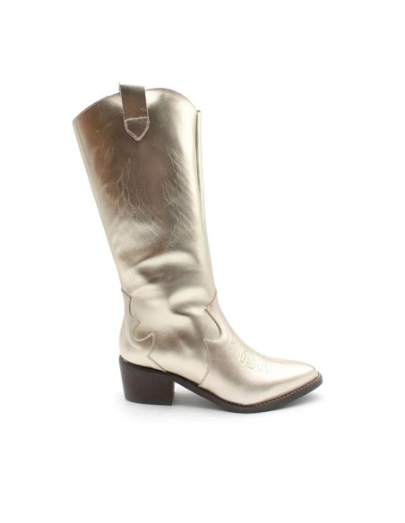 Bota cowboy dorada de piel mujer vista lateral