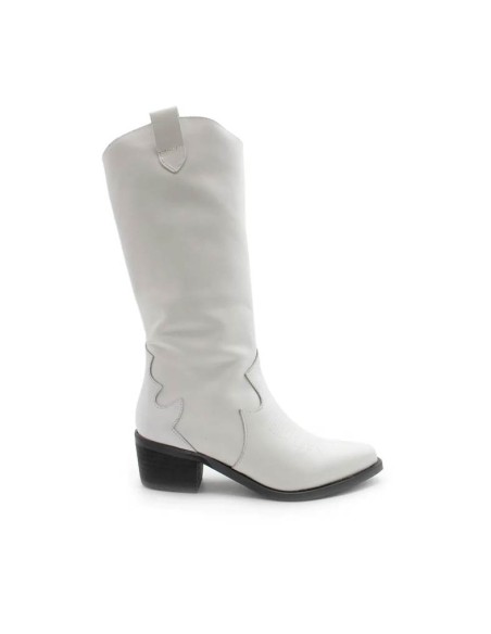 Bota cowboy blanca de piel mujer vista lateral