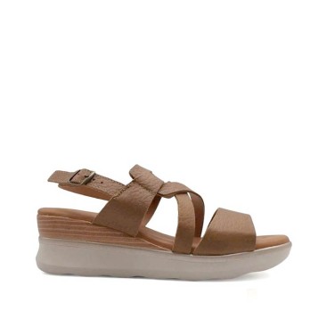 Sandalias media cuña mujer piel taupe vista lateral