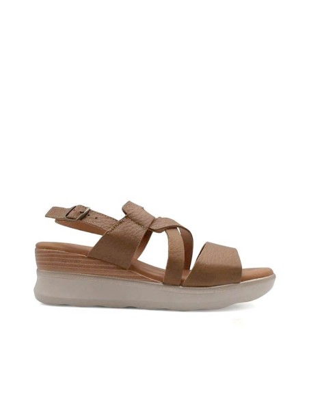 Sandalias media cuña mujer piel taupe vista lateral