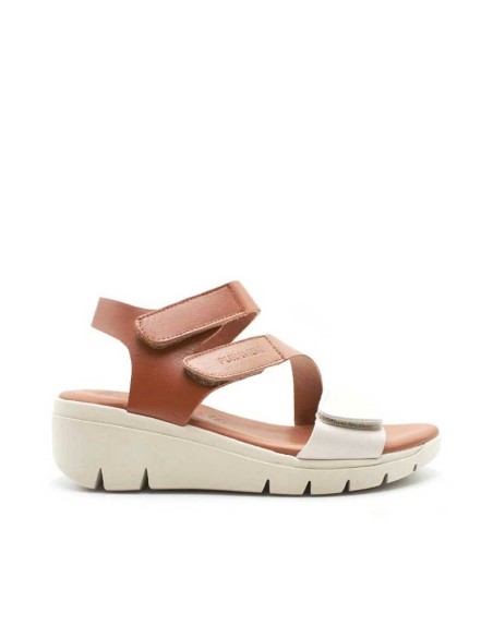 sandalias cuña mujer piel beige cuero velcro lateral