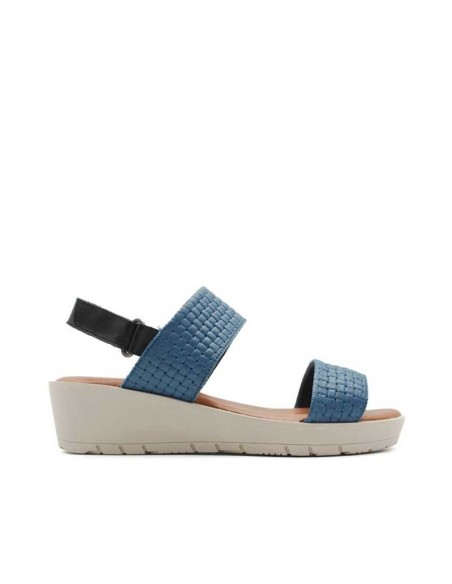 sandalia cuña azul de piel