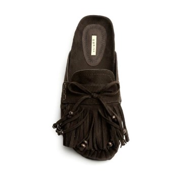 zuecos marrones con flecos mujer