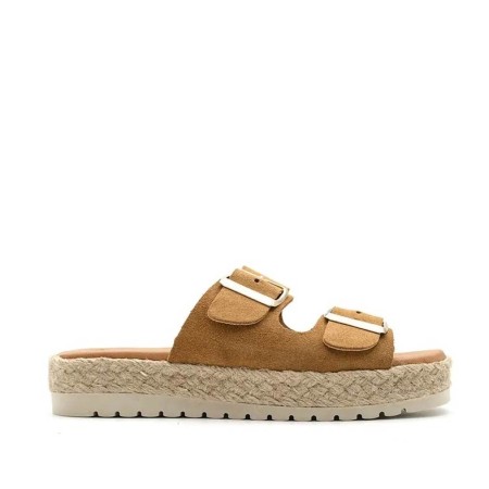 Sandalia hebillas camel de serraje
